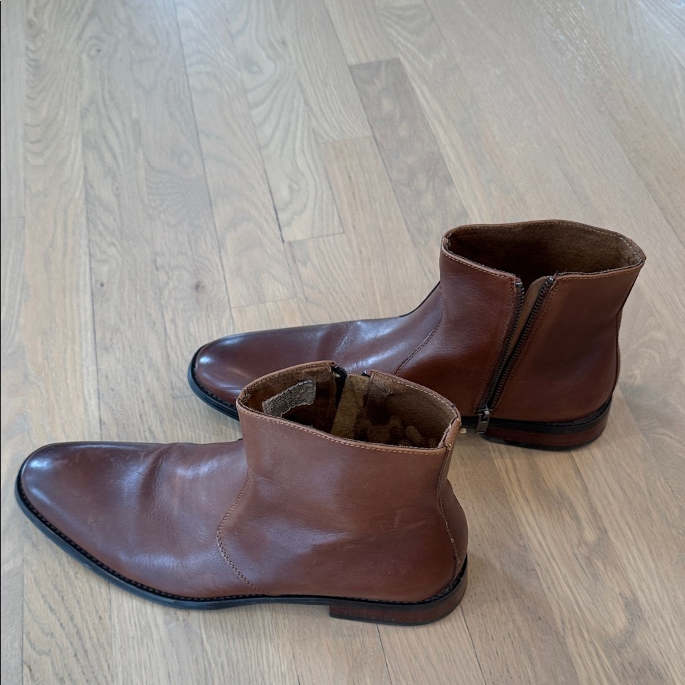 Kenneth Cole Men's Brown Leather Tally Ankle Boots Zipper - Picture 2 of 8